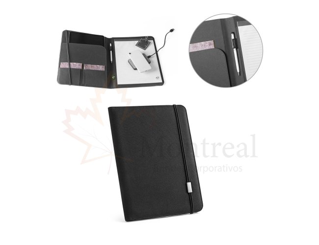 STIGGER. Pasta A4 em poli�ster 100% reciclado 300D com caderno de p�ginas pautadas