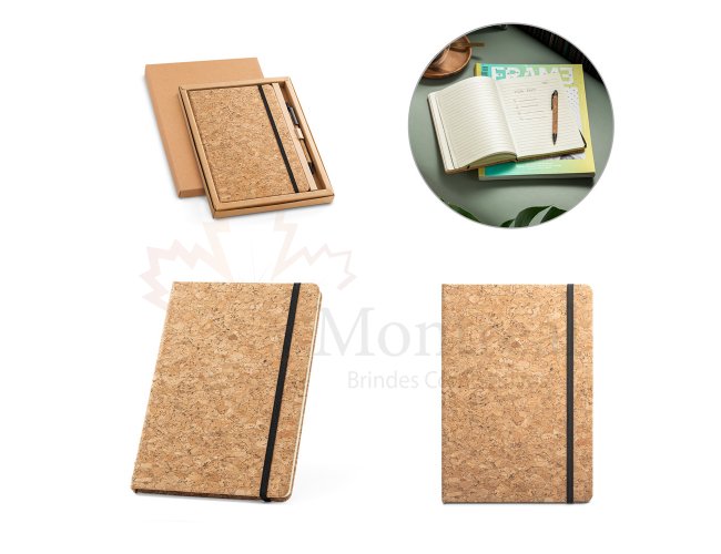 Conjunto de bloco de notas e esferogrfica em cortia