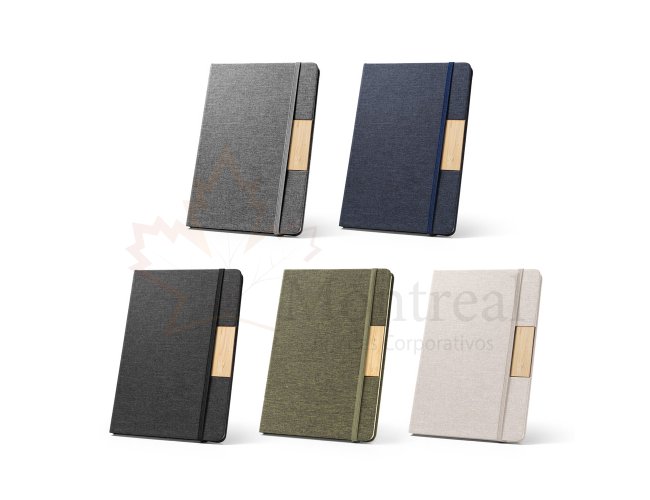MRQUEZ. Caderno A5 em tecido polister 100% reciclado (100% rPET) com folhas pautadas