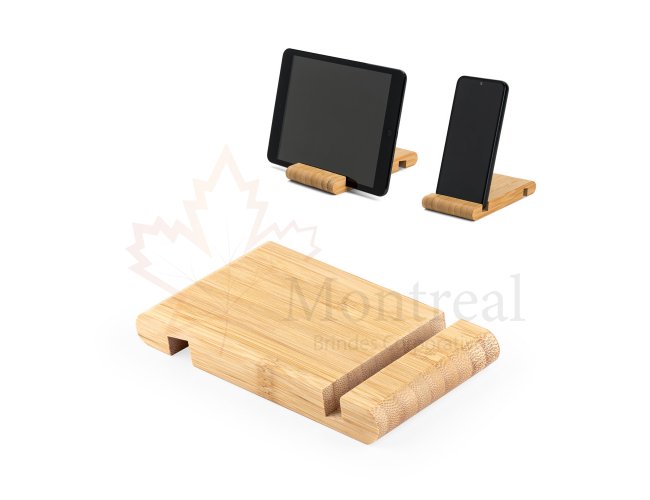 HABER. Suporte para celular em bambu com duas canaletas de tamanhos diferentes