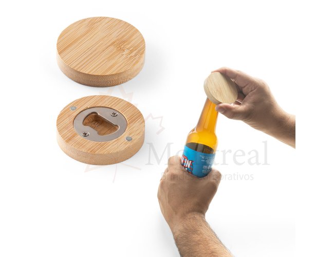 Porta copos em bambu com descapsulador e parte magntica