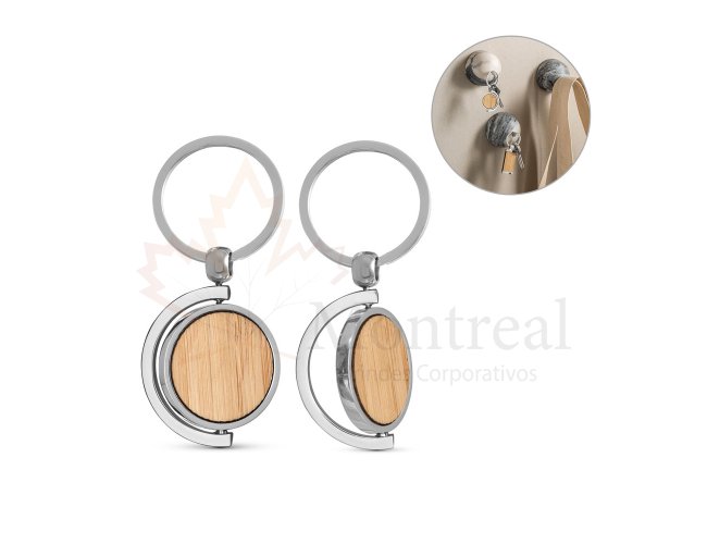 Chaveiro redondo em bambu com revestimento em metal