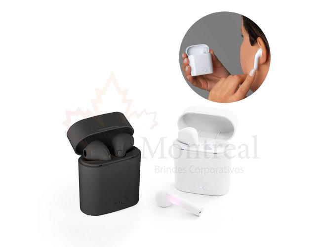Fone de ouvido wireless em ABS com microfone e autonomia de 1h50
