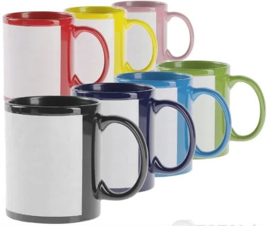 Caneca de Cermica Colorida com Tarja Branca para Sublimao