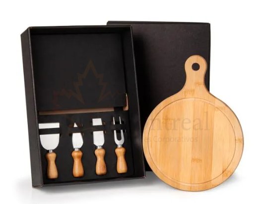Kit Para Queijo Em Bambu E Inox Com Tbua Redonda 5 Ps