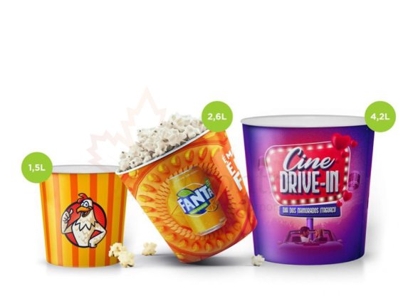 Balde de Pipoca In Mold Label 1,5L/ 2,6L/ 4,2L Personalizados.