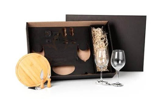 Kit Queijo E Vinho Com Espao Para Garrafa - 7 Ps - No Acompanha Garrafa